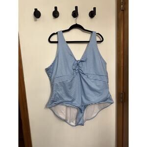 Oasis Women's One Piece 3X Coverage Blue White Striped Swimsuit New $82
